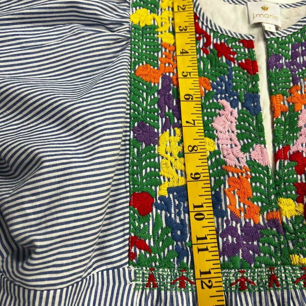 J Marie Embroidered Carli Top Peplum Women S Blue White Striped Floral Lined - Picture 12 of 12